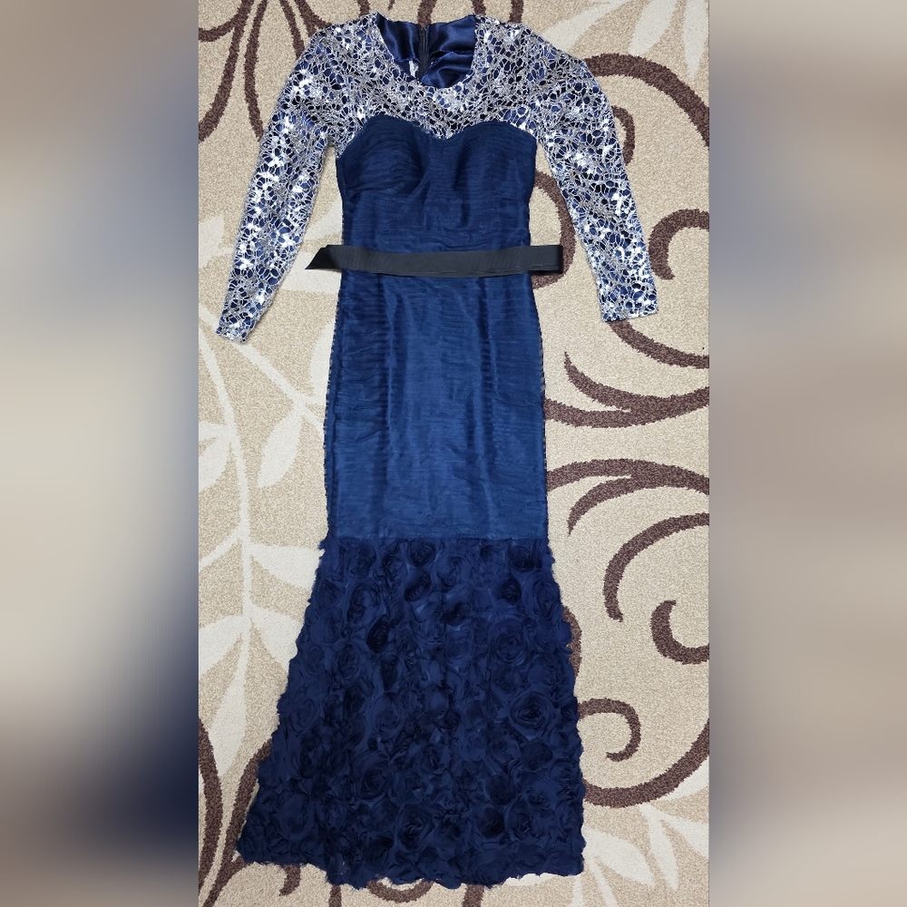 JS Collections Navy and Gold Embellished Dress